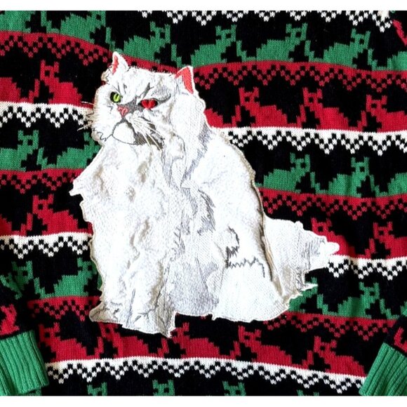 Ugly Christmas Sweater Grumpy Cat Design By 33Degrees L Mens Holiday Red Green - Picture 5 of 7